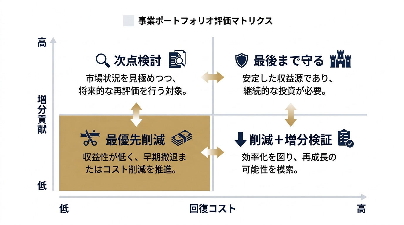 増分貢献×回復コストで削減優先順位を決める