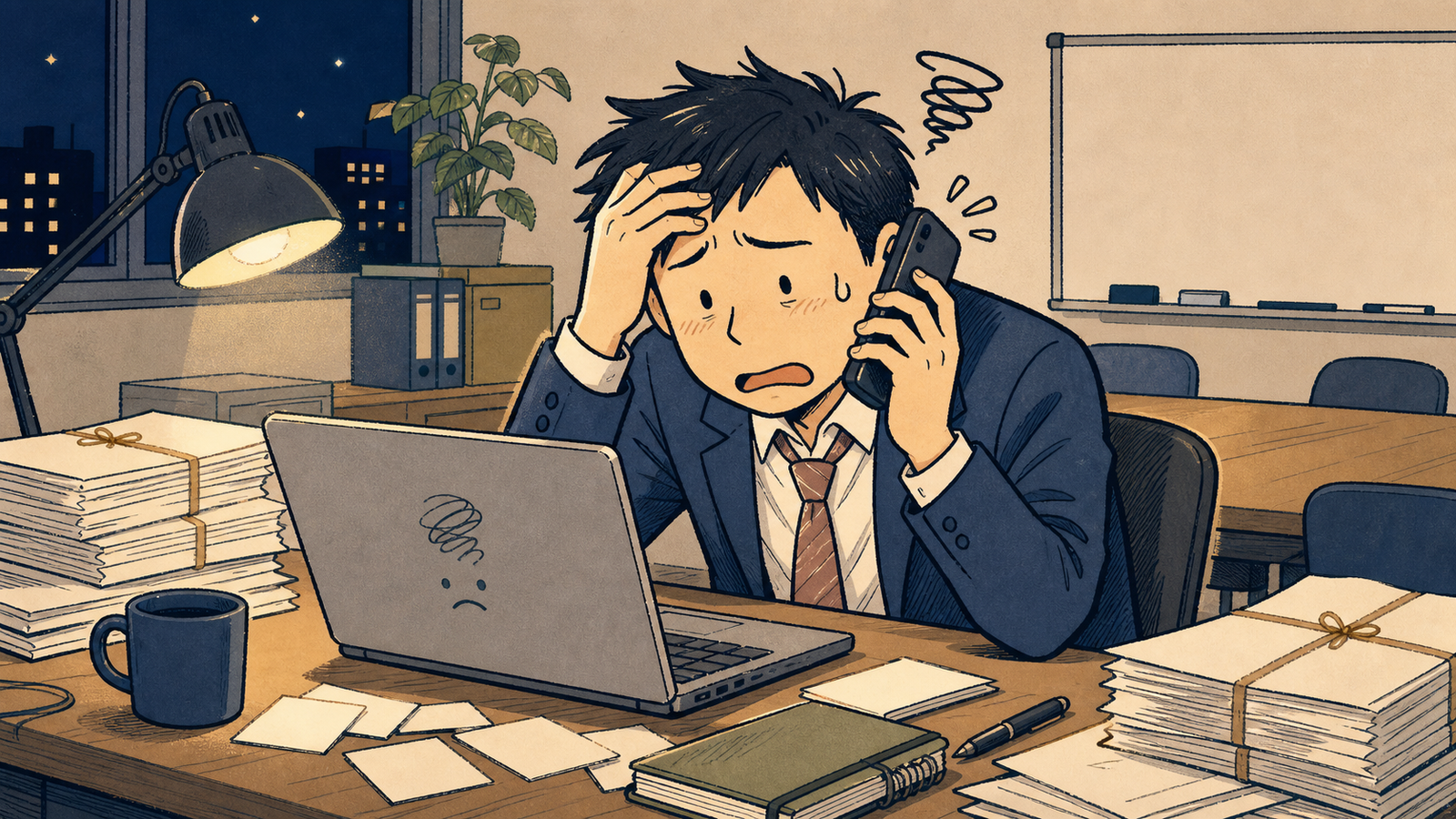 制作会社と連絡が取れず頭を抱える経営者