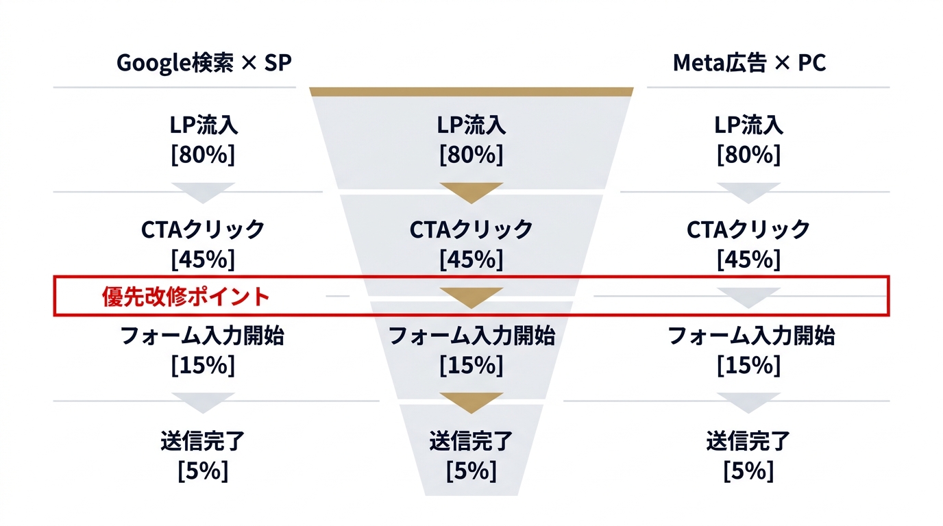 ファネル×セグメント比較で離脱ステップを絞り込む読み方