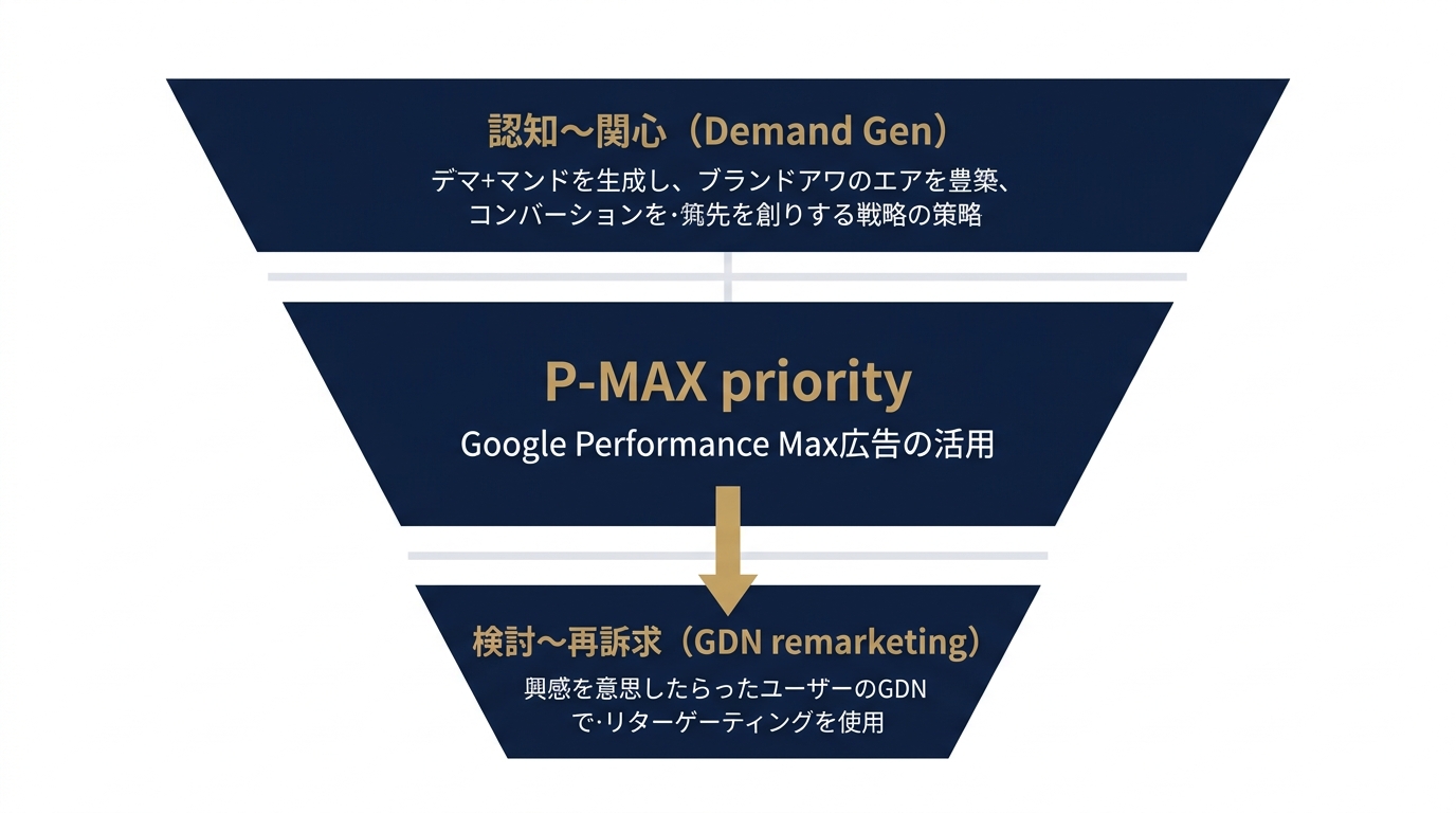 三キャンペーンの役割分担とファネル配置図