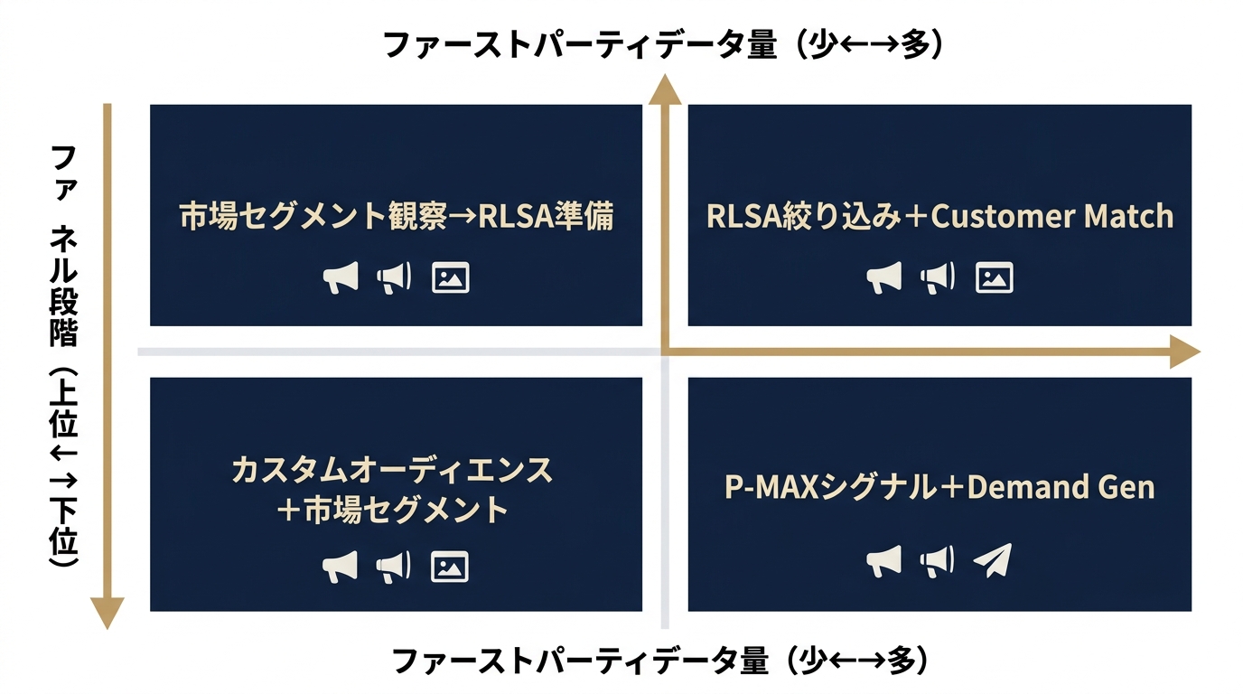 1stパーティデータ量×キャンペーン種別の使い分けマトリクス