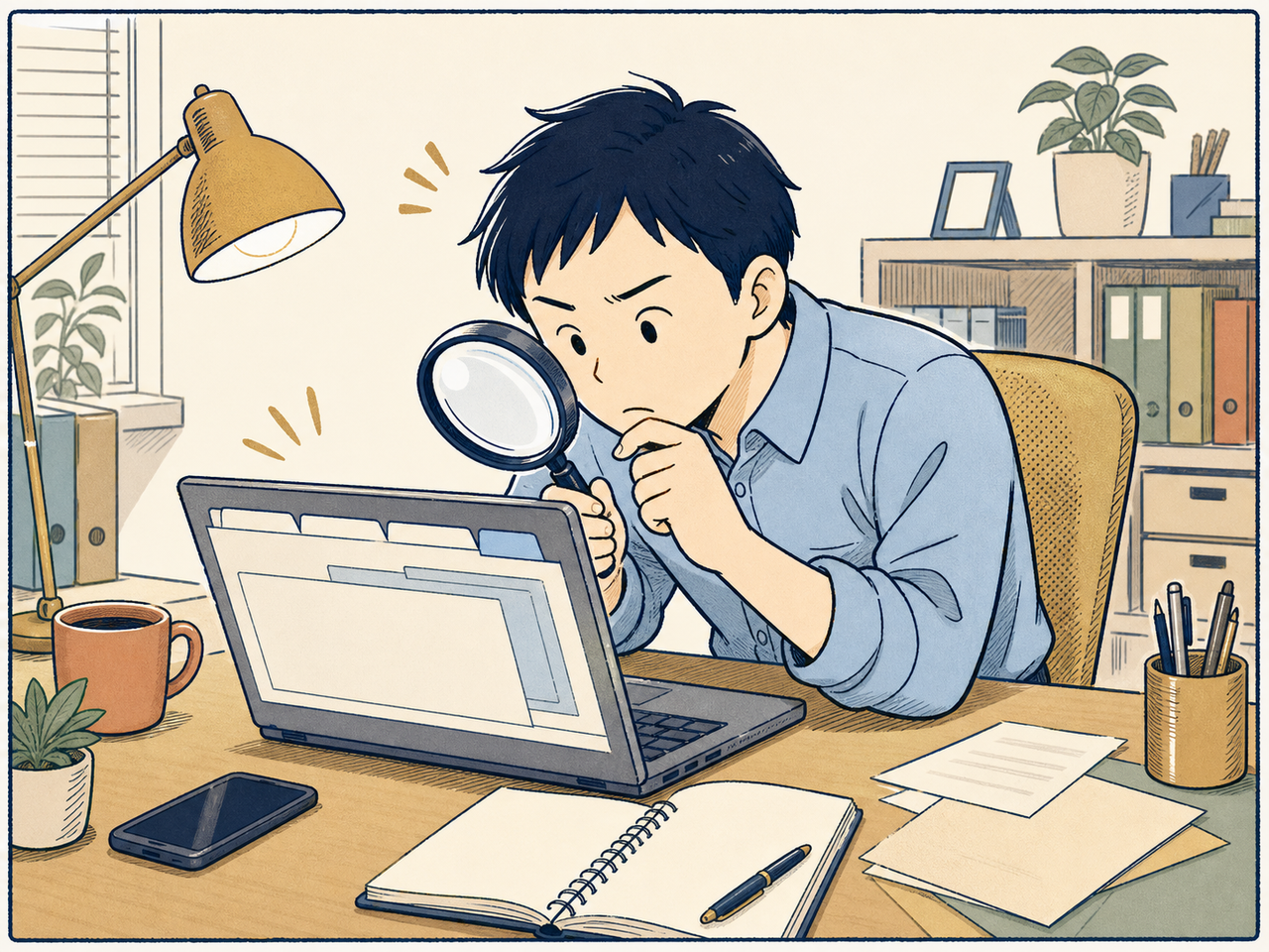 複数タブを開いて原因を探す担当者