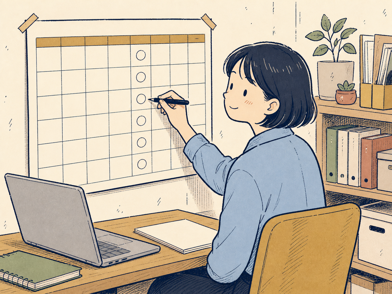 週次の予定をカレンダーに書き込む担当者