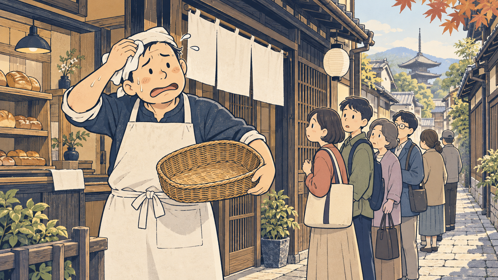 早朝の行列と売り切れに肩を落とす店主