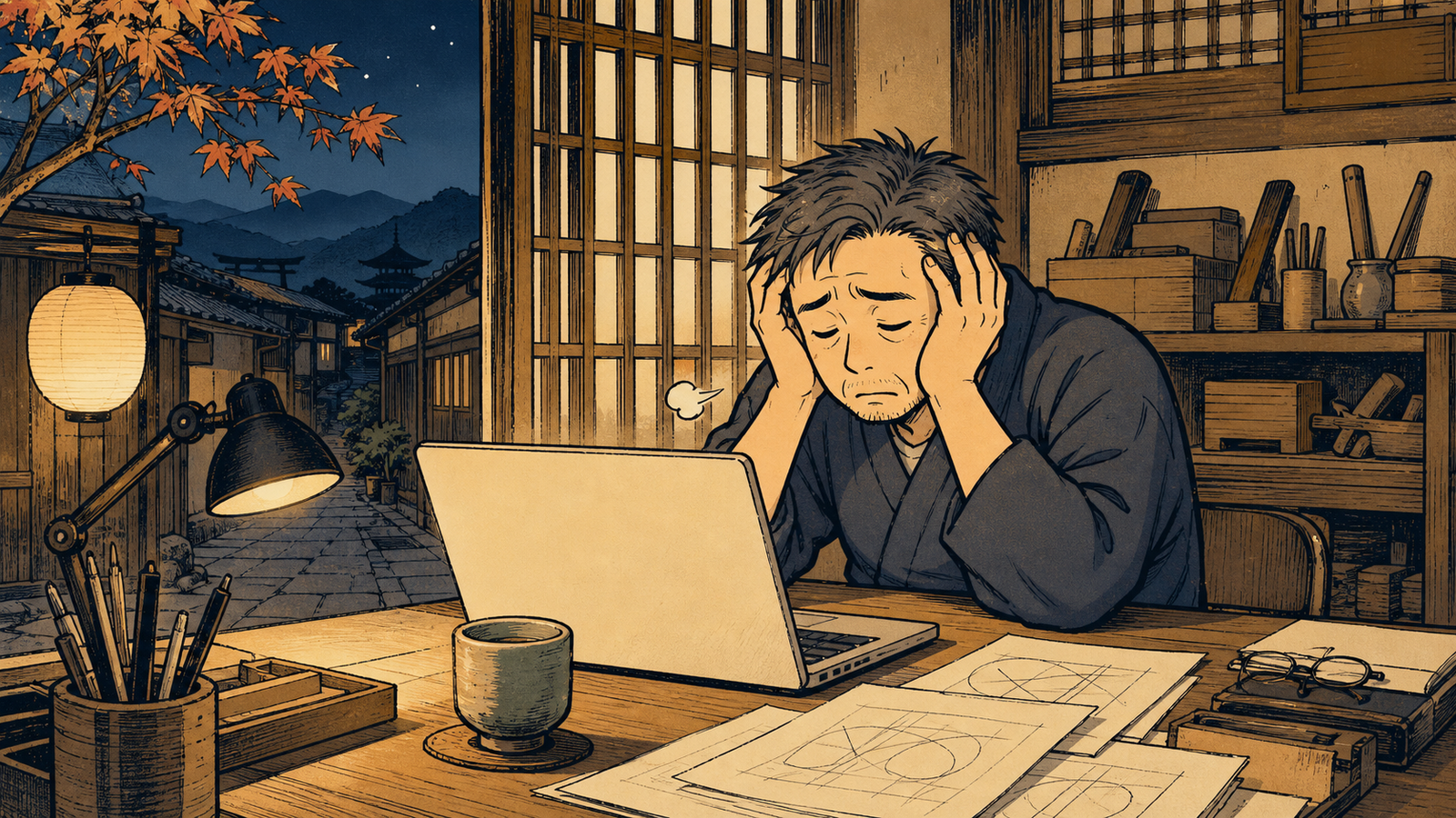 深夜、応募ゼロの求人画面に頭を抱える工房主