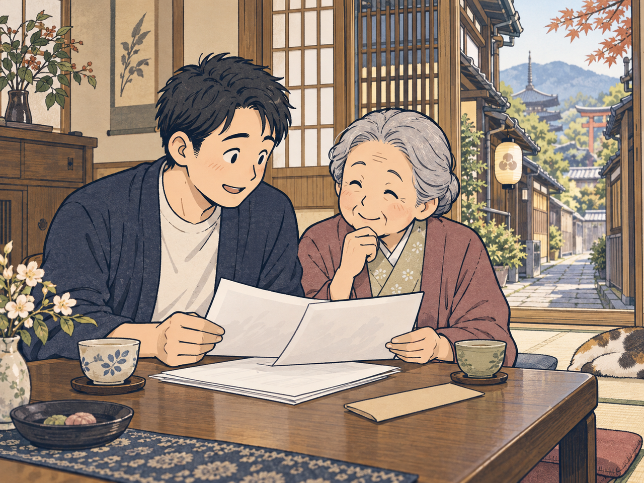 帰省前に届く資料を家族で読む