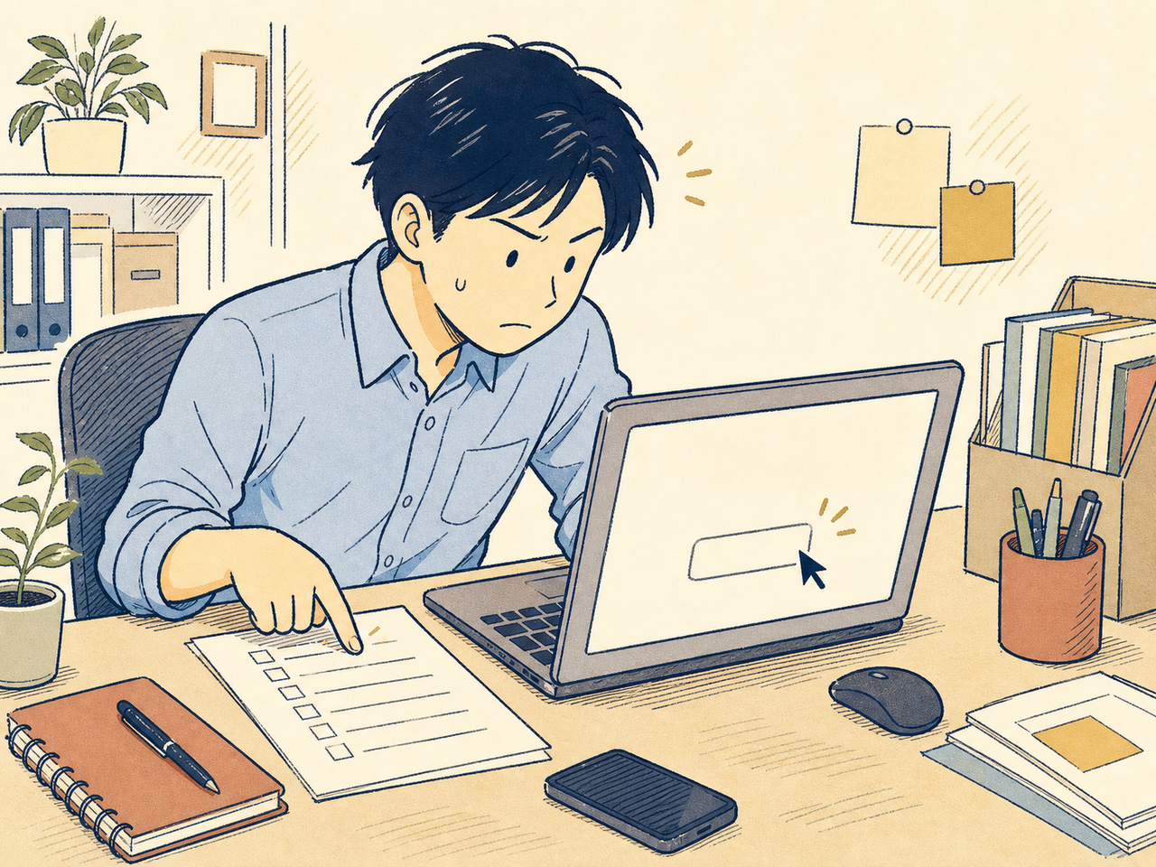 出稿ボタン前で最終確認する担当者