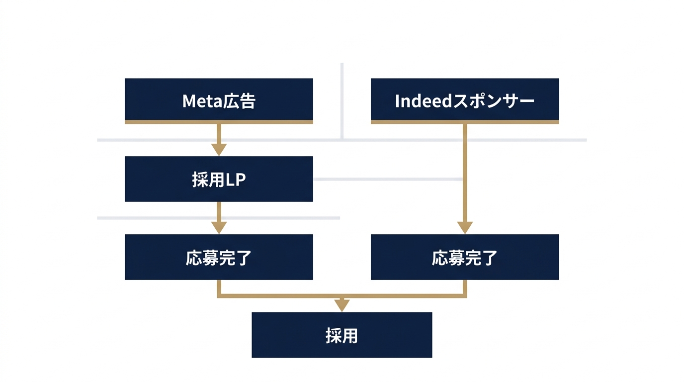 MetaとIndeedを組み合わせた応募導線フロー