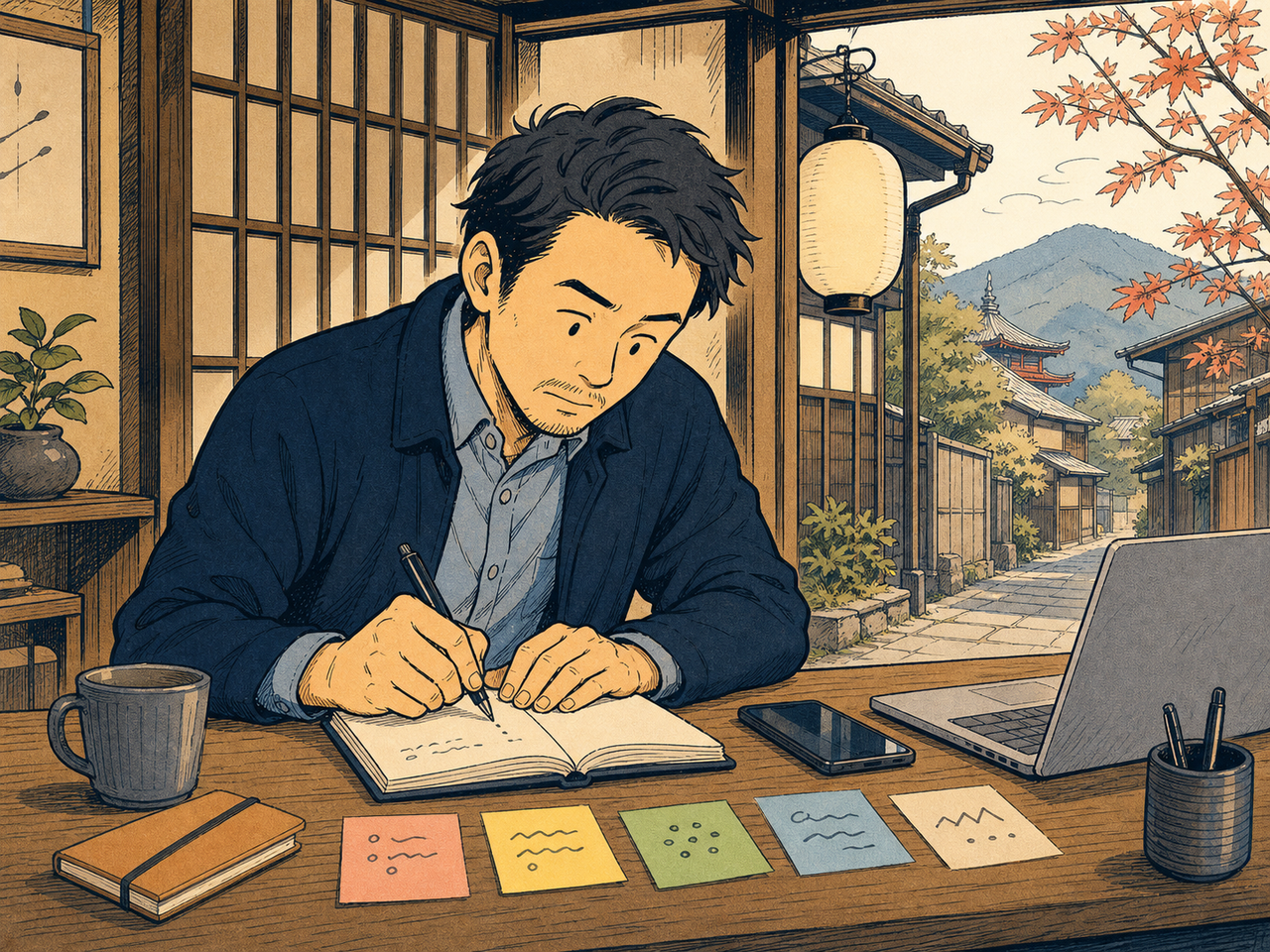 決めるべき5項目を付箋に書き出す経営者
