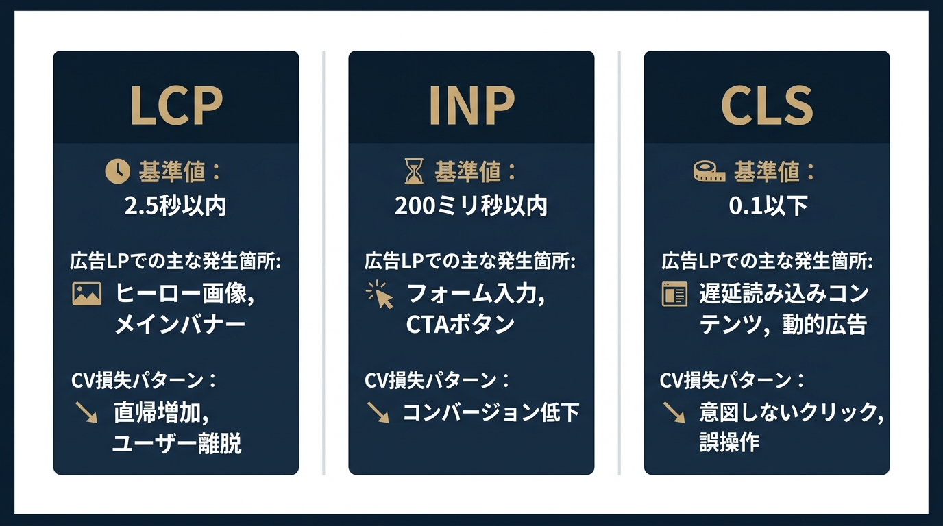 LCP・INP・CLSそれぞれの広告LP影響ポイント