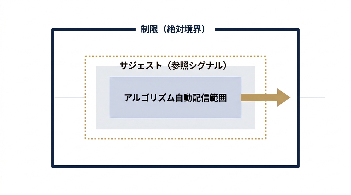 Advantage+の「サジェスト」と「制限」の2層構造