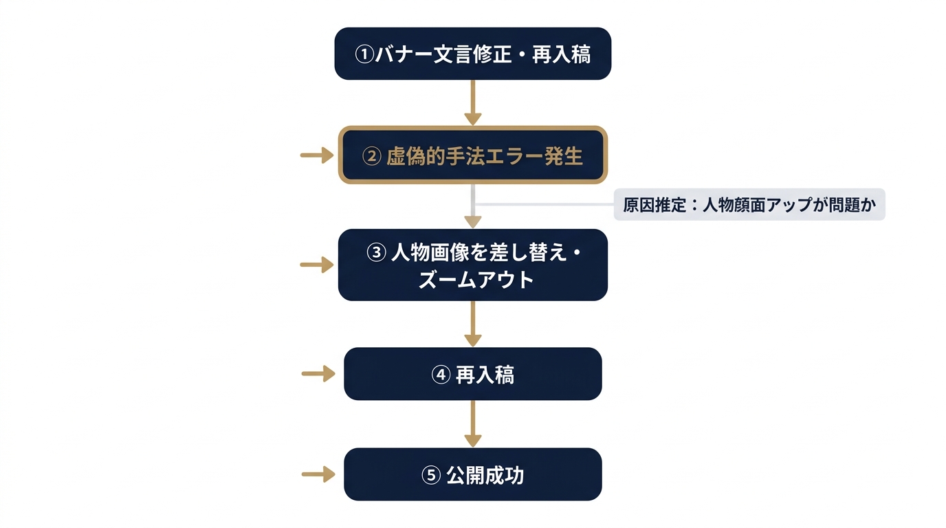 バナー修正→エラー解消までの対処フロー