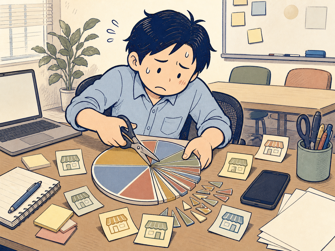 予算を無理に店舗ごとに切り分け困惑する担当者