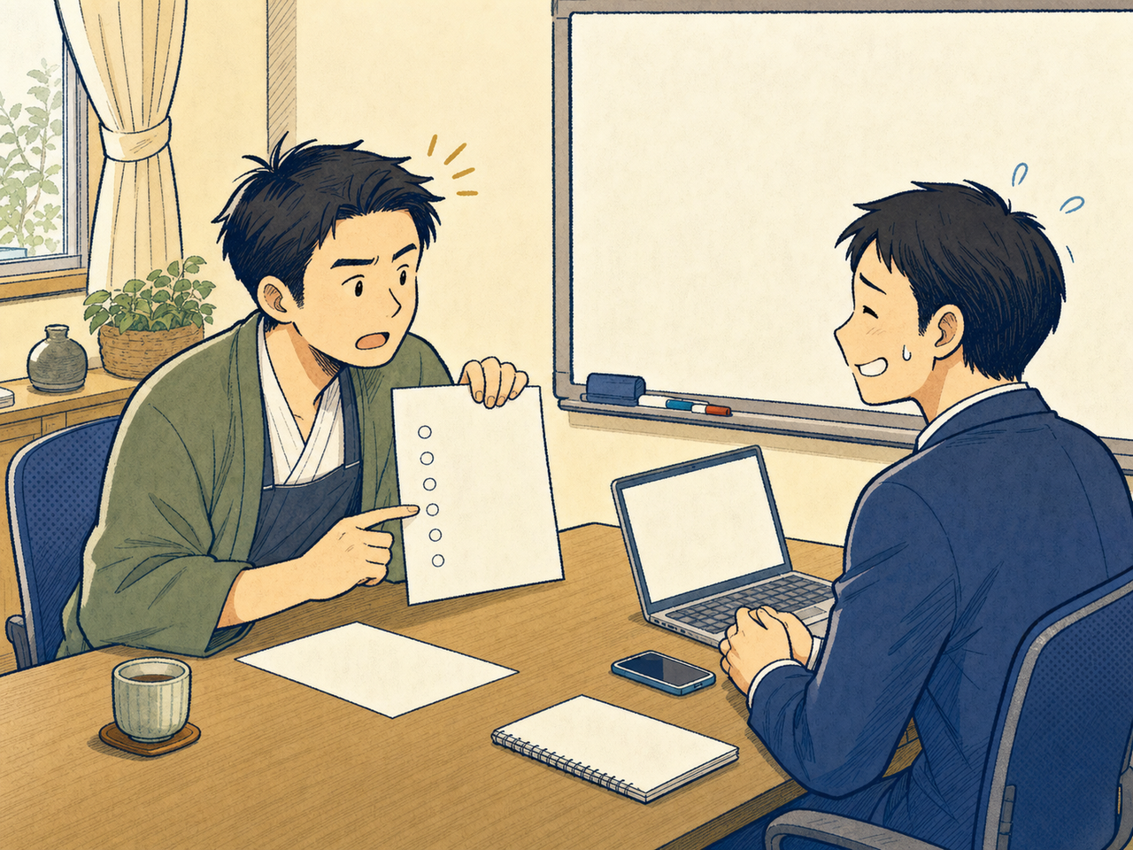 契約前に鋭い質問をぶつける店主
