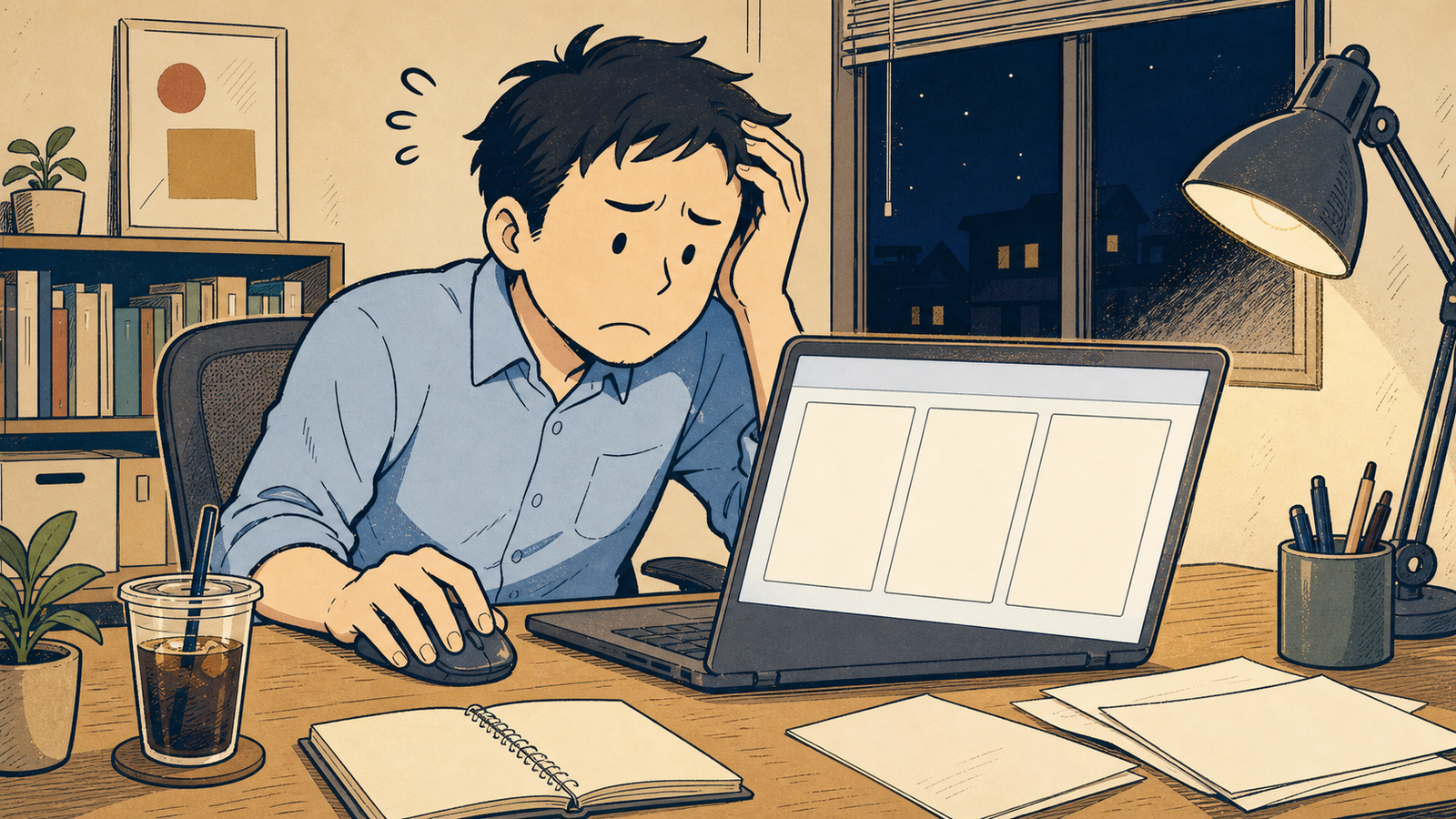 深夜、契約期間の数字に頭を抱える経営者