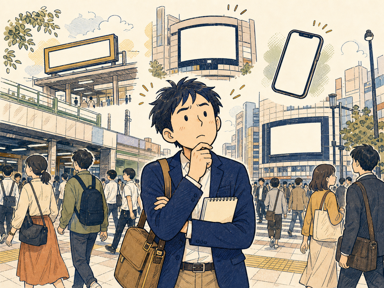 駅広告・屋外ビジョン・Web広告の間で悩む担当者