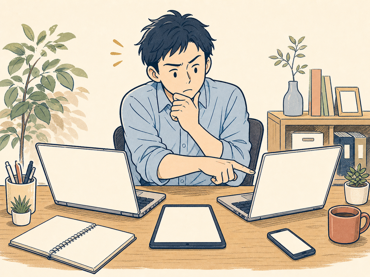 複数のデモを見比べて比較検討する様子