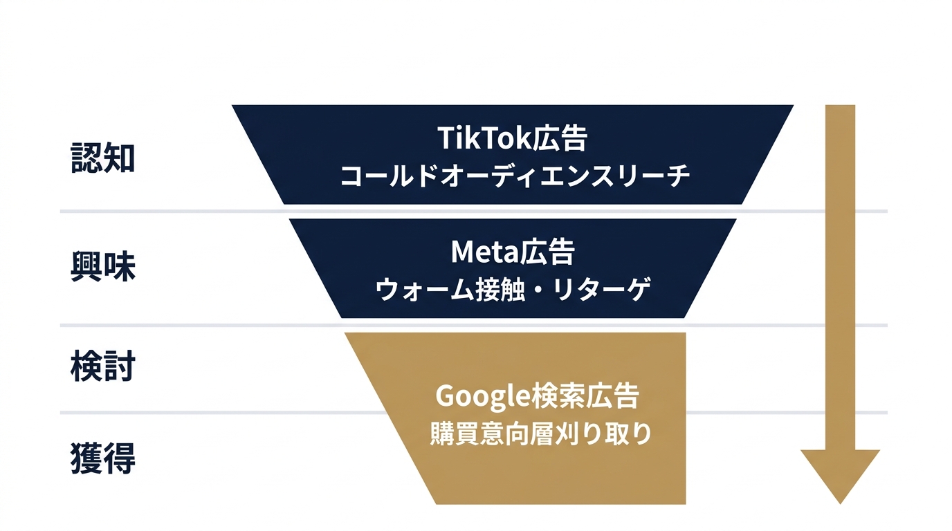 ファネル別・媒体役割マップ（3媒体）