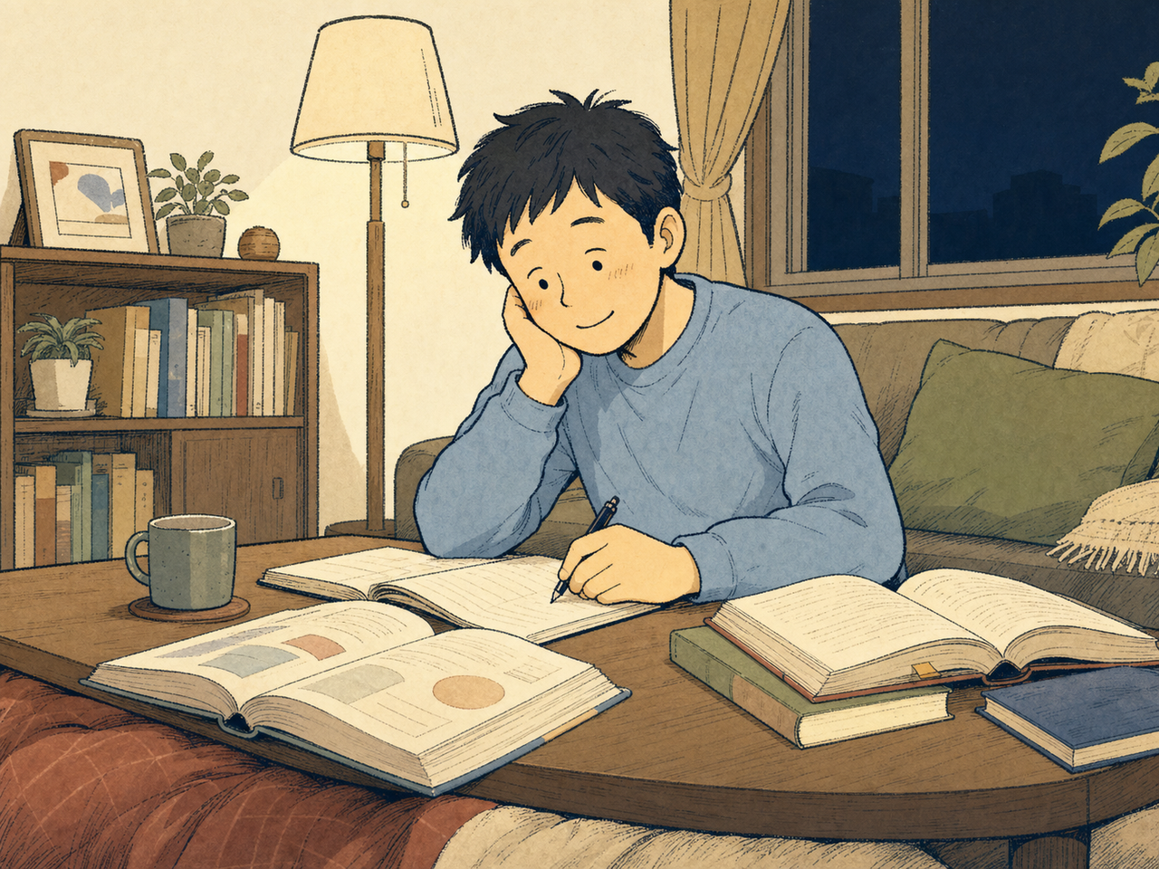 自宅で参考書と向き合う独学の日々