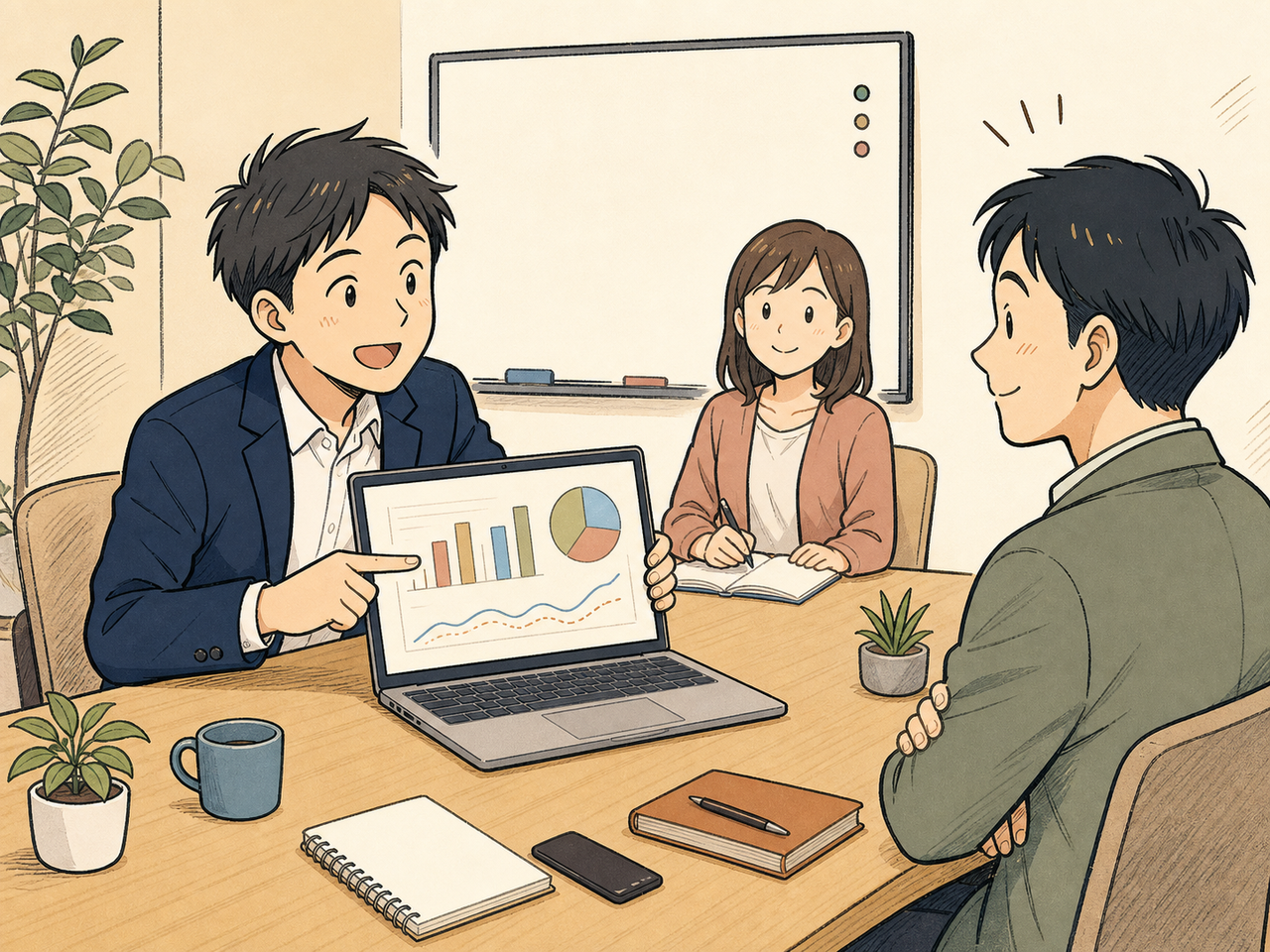 根拠を示しながら提案を説明する運用者