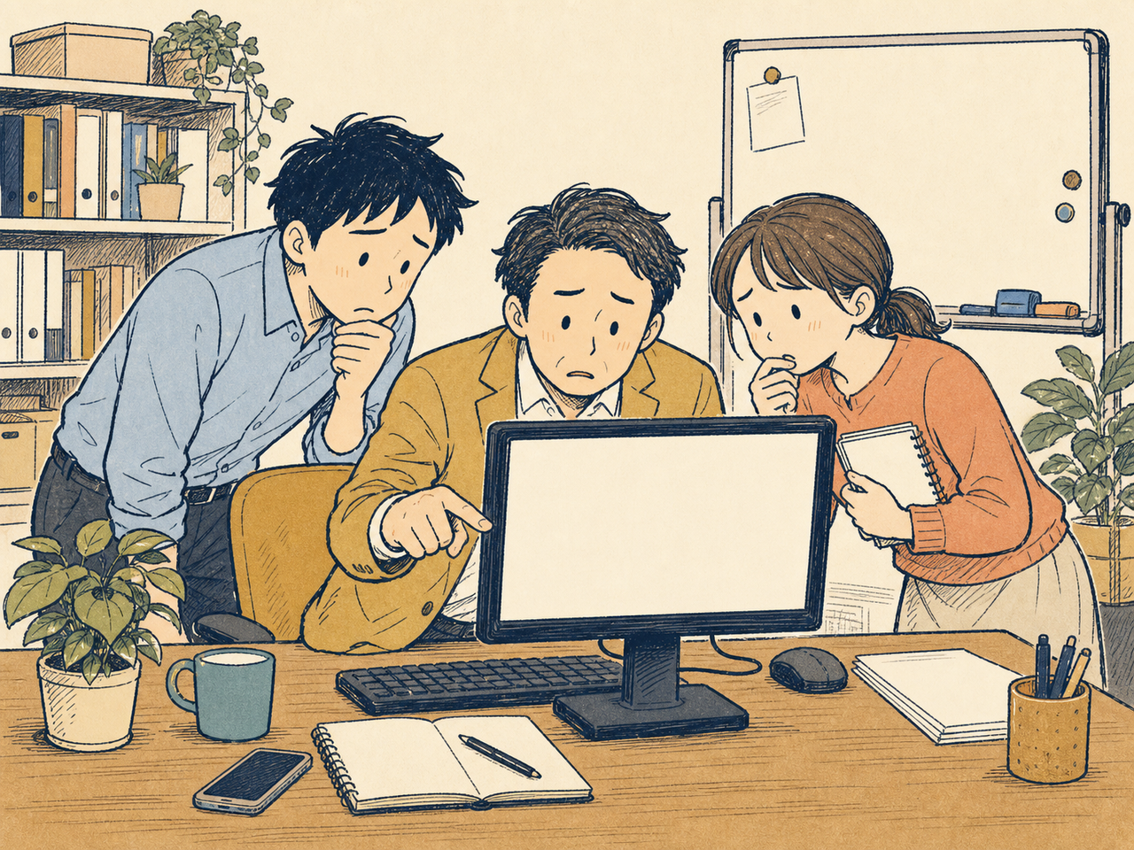 1つのアカウントを取り合うスタッフたち